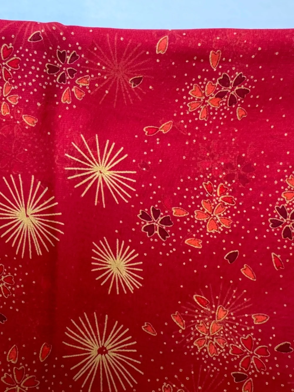 HARARI 100% Silk Chiffon Scarf Red Burst Floral Print Made in USA